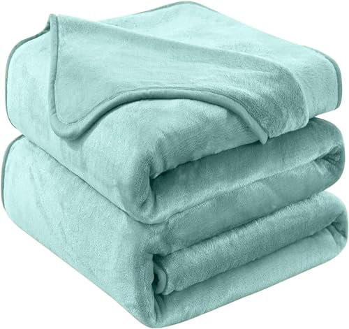 HOZY Coperta Plaid Pile, Coperta Letto Singolo/Matrimoniale 150 x 200 cm Flanella, Coperta Divano Grande Caldo Morbida - Menta Verde