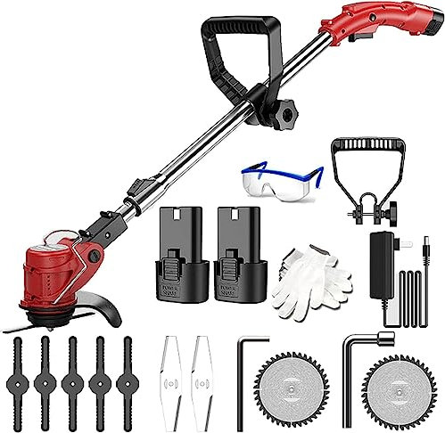 RUTAVM Handheld Electric Cordless Lawn Mower Kits, Garden Tool with Two Replaceable 4500mAh Battery, with Spare Blades, Suitable for Lawn and Garden Pruning