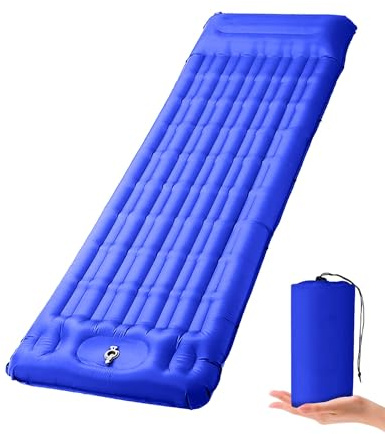 Rantizon Camping Mat, 2025 Latest Upgrade 50D nylon Self Inflating Camping Mat with Pillow Camping Mattress Portable Sleeping Mat for Outdoor Camping Hiking Beach 196cm x 65cm x 12cm Royal Blue
