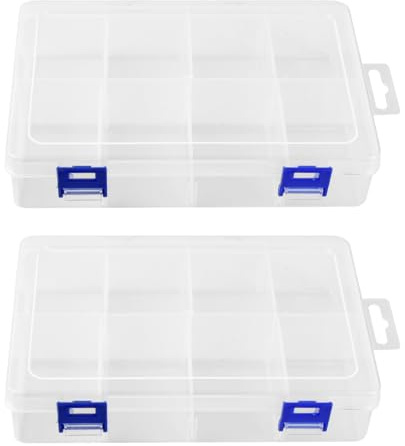 2 Pz Scatole Portaoggetti in 8 Scomparti, Scatola Organizer Plastica Scomparti, con Divisori Regolabili, Contenitore Plastica Trasparente Rettangolare per Gioielli Perline, Dell'orecchino, Minuteria