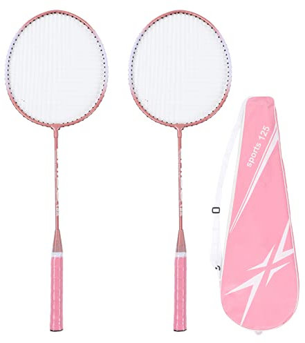 WOHPNLE Badmintonschläger, Rosa Badminton-Set Mit Aufbewahrungstasche, Badmintonschläger-Set Mit Rutschfestem Griff, Badmintonschläger, Badminton-Sets aus Eisenlegierung Für Hinterhöfe