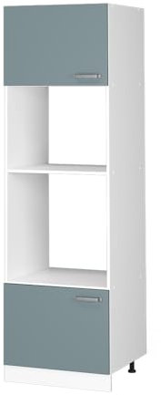 Vicco Hochschrank R-Line, Blau-Grau/Weiß, 60 cm mit offenen Regalen, und Türen