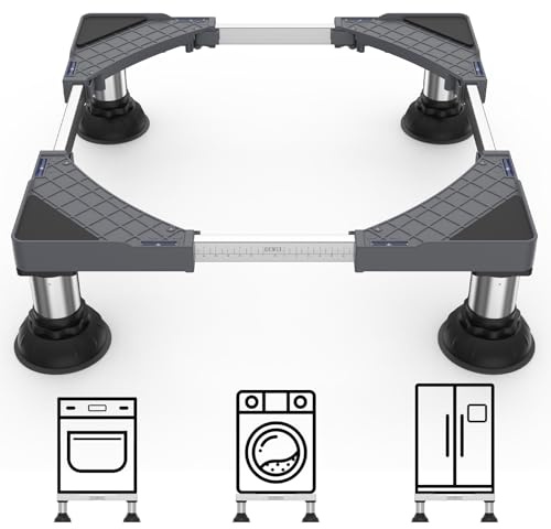DEWEL Support Machine à Laver 4 Pieds à Ventouse, Socle Lave Linge Charge 250 kg, Socle Machine a Laver Réglable 45-65cm pour Frigo Lave-linge Sèche-linge (Gris)