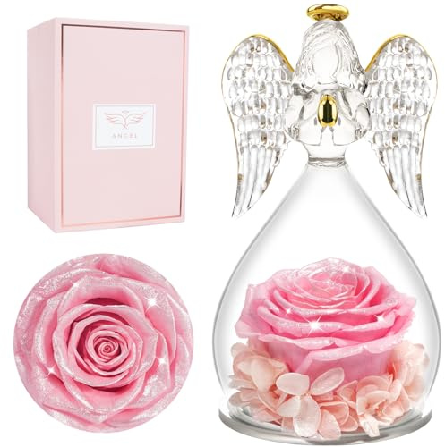 Miofula Rosa Eterna Regalos Originales para Mujer,Flores Preservadas Ángel Figura Regalo Cumpleaños Mujer Madre, Flor Eterna Regalo Aniversario Pareja, Regalo Novia Mama Abuela Navidad Dia De la Madre