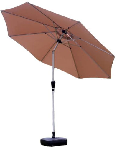 9Ft/2,7M Outdoor-Terrassenschirm Aus Aluminium Mit Kurbel Und Neigung, 8 Rippen, Gartensonnenschirm, Wasserdichter Strandschirm, Weinrot/Khaki