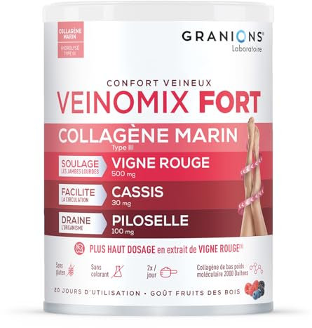 GRANIONS VEINOMIX FORT - 200g Poudre à Diluer Contre la Retention d'Eau et Les Jambes Lourdes - Vigne Rouge Circulation - Circulation Sanguine Jambes - Retention d'Eau - Vigne rouge | 200 g