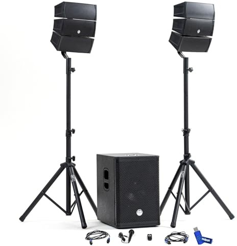 BMBmsonic BMS-12-ARRAY-BT - Pack de sonido completo para DJ (1000 W, altavoces satélites, caja de barras USB/Bluetooth + memoria USB 32 GB)