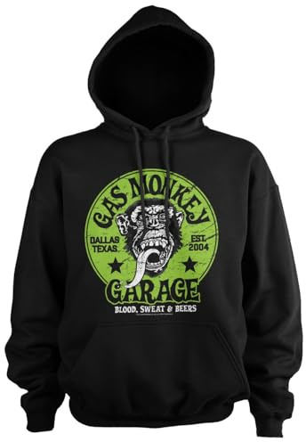 Gas Monkey Garage Offizielles Lizenzprodukt Green Logo Kapuzenpullover (Schwarz), Medium