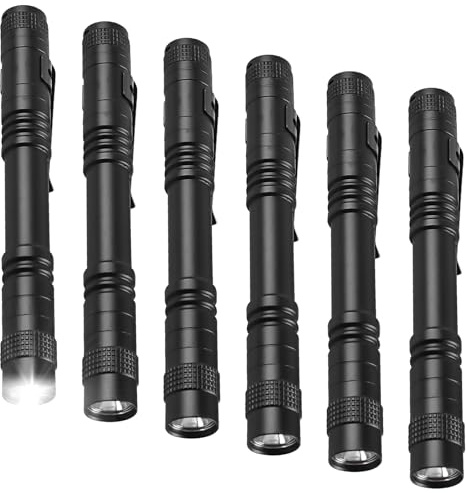 6 stycken LED-ficklampor, ministiftlampa med klämma, IP44 vattentät LED-stift-ficklampor, lLED ficklampa liten och ljus, stift ljus med fickklämma för camping, vandring, nattseende