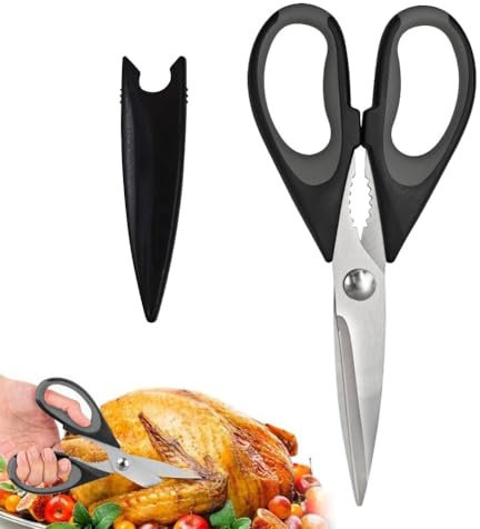 Xiedeai Heavy Duty Kitchen Scissors Ultra Sharp Blades and Soft Grip Stainless Steel Kitchen Shear with Cover Multipurpose Food Scissors for Cutting Meat Chicken Vegetable Fish Herbs Black
