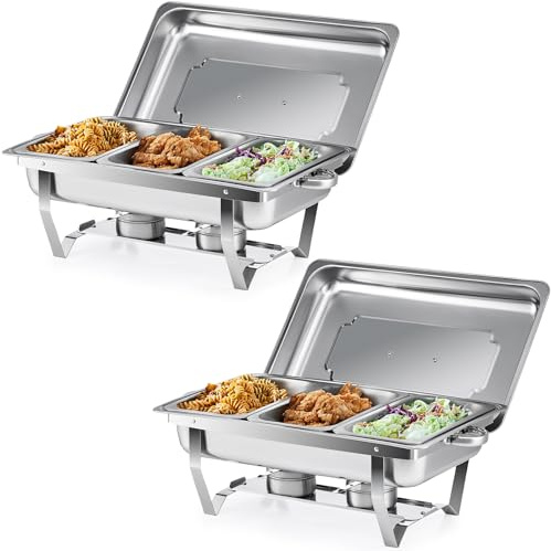 Wilprep 2 PCS Calentadores de Comida para Buffet Acero Inoxidable 9L con 2 Bandejas de Comida de Calefacción Chafing Dish para Buffet de Catering y Fiestas