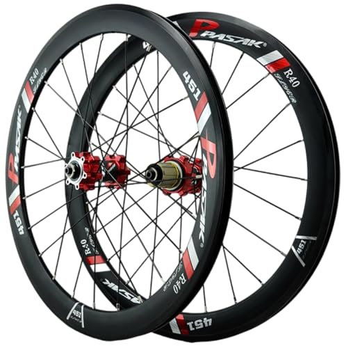 HZXQCVB 20 Zoll 406/451 Faltrad-Laufradsatz Aluminium-Legierung Doppelschicht-Felgen Scheibenbremse QR 24H Straight Pull Naben Für 7-12 Gang Kassette(Red,20''451)