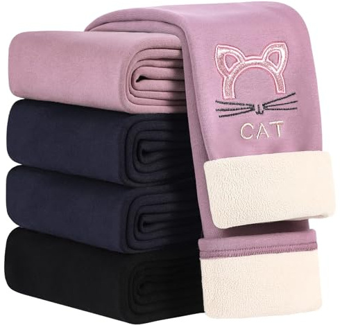 JiAmy Flickleggings, barn, långa, stretchiga termoleggings, byxor, kaninmönster, höst, vinter, lediga sportbyxor för flickor för 1–6 år, violett, 6-7 år