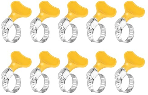 sourcing map 14Pcs Stainless Steel Hose Clamps Worm Gear Hose Clamp, 13-19mm(1/2 to 3/4) Adjustable Thumb Screw Key Type Clamps Fuel Line Clamps 8mm Bandwidth for Plumbing, Yellow