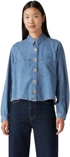 Levi's Femme Chemisier Denim Tyla avec Col à Pointe, Standard Fit, Bleu (Bright Mid Stone), XXS