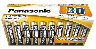Panasonic, Alkaline Power, AAA Piles alcalines, Lot de 30, Micro, LR03, 1.5V, Protection Anti-Fuite, 7 Annees en Stock, pour télécommandes, balances, horloges, énergie Durable et fiable