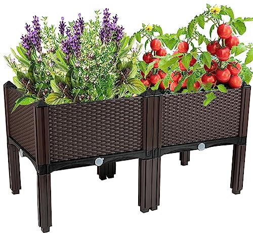 Souwuokoo Raised Garden Bed with Legs Plastic Elevated Planters for Outdoor Plants Box Kits for Garden Patio Deck Balcony with Drainage Holes to Planting Flowers,Vegetables,Tomato and Herbs