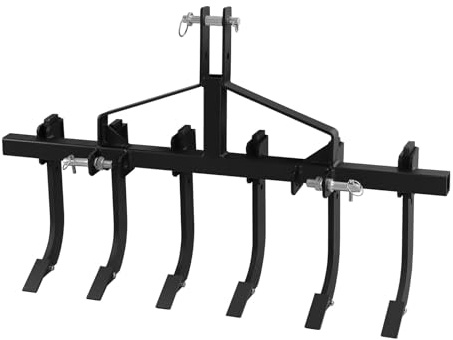 Chisel Plow Scarifier, 48 3 Point Tiller Plow Implement Cultivator, Detachable Cultivator with 6 Scarifier Shank, 3 Point Scarifier for CAT-0 & CAT-1