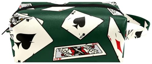 Travel Toiletries Bags Cosmetic Bag for Women Microfiber Leather Makeup Handy Pouch Organiser with Zipper, Flush of Spades Poker Cards