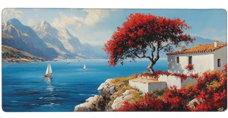 Gaming Mauspad, Blau Mousepad XXL 600x400x3mm Mousepad Gaming Strand, Schreibtischunterlage Mit Kantenschutz, Wasserabweisend Maus Pad Gaming Zubehör Verbessert Präzision und Geschwindigkei-z715