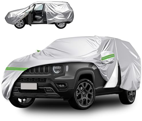Autoabdeckung für Jeep Renegade(2014-2024), DuPont Oxford Vollgarage für Jeep Renegade, Mit Windschutzbändern, Reißverschlusstür, Auto Abdeckung für Jeep Renegade, Schutz, Schnee, Sonnenstrahlen,Staub