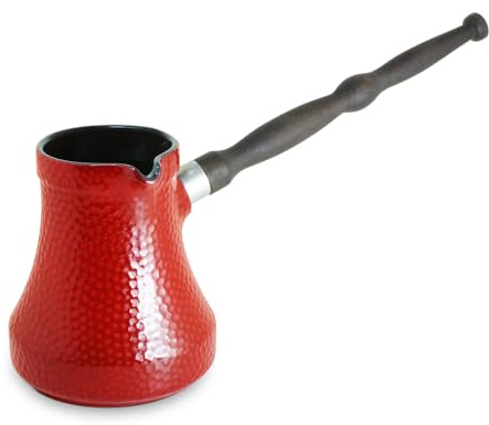Ceraflame Ceramic Turkish Coffee Pot 350 ml (11.83 oz) Cezve Ibrik Briki Turka Hammered with Removable Wooden Handle For Gas Electric Hobs