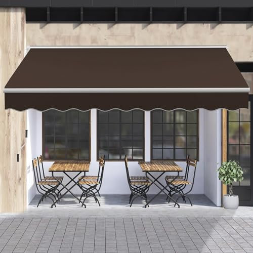 DXDRT Einziehbare Terrassenmarkise mit manueller Kurbel,Sonnenschutzabdeckung für Fenster und -tür,Aluminiumrahmen für die Außenterrasse,Sunsetter-Terrassenmarkisen,Braun,6x3.5M/19x11.5FT