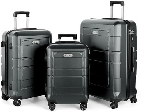 TANTOMI Kofferset 3 Teilig Hartschale aus ABS+PC – Kofferset 20/24/28 Zoll, Reisekoffer mit 4 Drehbaren Rollen und 3 Stelige-Zahlenschloss (Gepäck-Sets–M-L-XL, Dunkelgrau)