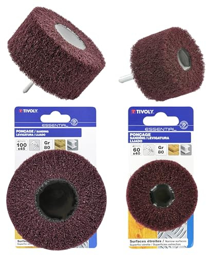 TIVOLY - Lot 2 Roues Abrasives Mousse Perceuse - Grains 80 - Ø60/100mm - Nylon Corindon - Nettoyage, Décapage Bois & Métal