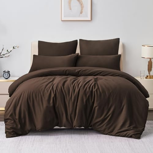 Aisbo Bettwäsche 200x220 3teilig Braun - Mikrofaser Bettwäsche-Sets Schokobraun mit Reißverschluss, ÖKO-TEX Bettbezug 220x200 cm 3tlg mit Kissenbezug 80x80 cm, Weich und Bügelfrei