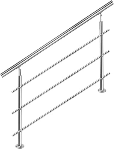 CAVATINY Edelstahl Handlauf Geländer für Treppen Brüstung Balkon mit 3 Querstreben - Innen und Außen Handlauf Geländer Treppengeländer Edelstahl Brüstung Balkon (180CM, 3 Querstreben)