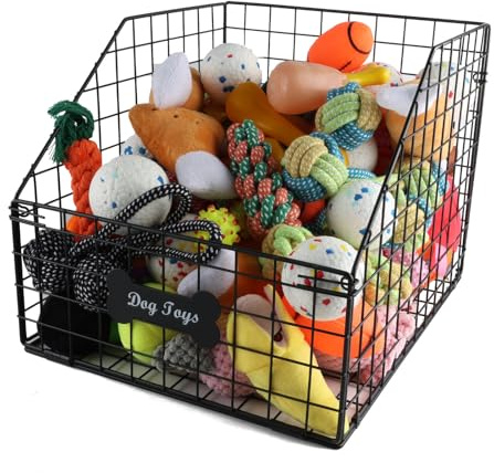 Geyecete dog toy basket Pet wire folding dog toy bin Trapezoid dog toy box Dog Toys Storage Toy box for dogs Chew-Proof Dog Food Toy Storage Container