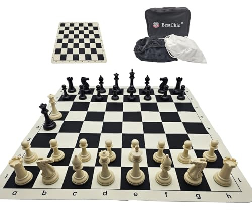 20'' Silicone Board Game Chess Set，4 King Height Chess Pieces，Travel Foldable Portable Chess Game Set for Adults and Kids with Family Board Game