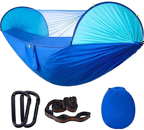 Doppel-Hängematte mit Moskitonetz, 200 kg Tragfähigkeit, tragbare Outdoor-Camping-Hängematte, leichte Reisehängematte für Wandern, Rucksackreisen und Entspannung