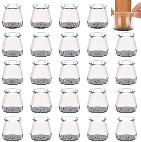 KIRZAX Nuovo Gommini per Sedie Rotondi, 24 Pezzi Feltrini per Sedie in Silicone Trasparente con Feltro,Protezioni per Gambe di Sedie Mobili per Pavimenti in Legno（diametro 22-33mm)