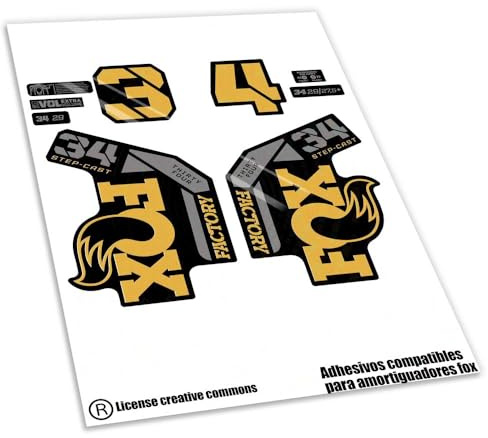 REF:VP642 Autocollants compatibles avec fourche FOX- 34 STEP CAST KASHIMA 2025 MTB, autocollants, autocollants, vinyles pour vélos de montagne. (DORADO KASHIMA)