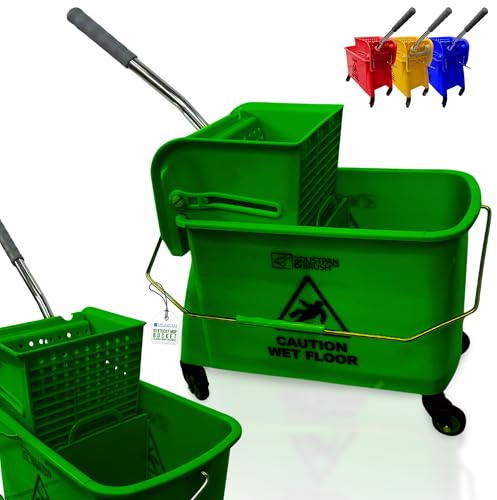 Kentucky Floor Mop Bucket on Wheels - Large Capacity Commercial Industrial Floor Mop Bucket with Wringer and Carry Handle - Ideal for Warehouse, Hotel, Office, School Use - Green