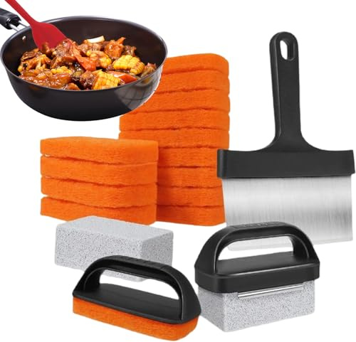 xowwyue Limpiador de Plancha,Juego de Limpieza Multifuncional para Planchas de Cocina | Eliminador De Manchas Para Cocina BBQ | Herramienta Limpieza Restaurante Hotel Apartamento Camping