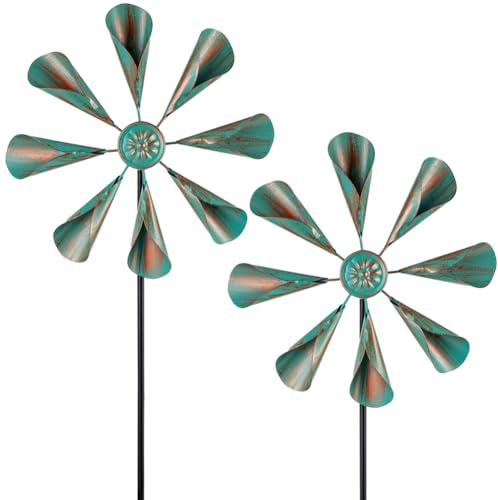 DREAMYSOUL 2 Pack Wind Spinners Outdoor, 10 Dia Metal Pinwheels for Yard and Garden, Kinetic Wind Sculptures & Spinner Outside (Bronze)