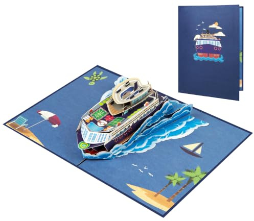 DORAFIORA® 3D Pop-Up Karte Kreuzfahrtschiff – Maritime Glückwunschkarte mit Schiff & Wellen | Pop Up Karte für Geburtstag, Abschied & Gute Reise | Inkl. Umschlag