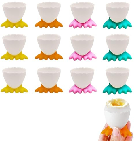 LEIIERUY Hueveras de Plastico con Forma de Pollo, Juego de 12 Soportes para Huevo en 4 Colores, 4,6 x 4,6 cm, para Huevos Cocidos, Desayuno, Cocina, Restaurante, Hotel y Cafeteria