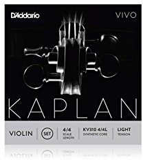 D'Addario Kaplan Vivo violinsträngar – komplett set – KV310 4/4 L – violinsträngar – 4/4 skala, ljusspänning
