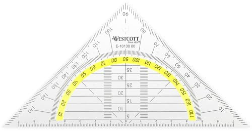 Westcott Transportador 14 cm | Transportador de plástico transparente con escala amarilla | Escala técnica y transportador para escuela, universidad u oficina | E-10130 00