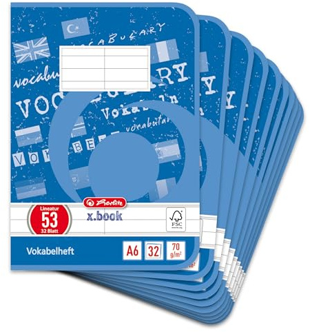 Herlitz 413682 Vokabelheft A6, 32 Blatt, Lineatur 53, FSC Mix, 10 Stück