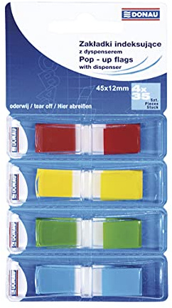 DONAU 7557001PL-99 Index Tabs Sticker Lesezeichen Haftstreifen/Mini-Haftmarker aus PP-Folie/ 12x45 mm, 4x35 Stück, Textmarker-Streifen Beschreibbare/ Verschiedene Farben