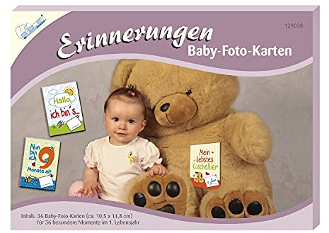 MAMMUT 129030-3D Erinnerungen Baby Fotokarten, 36 Erinnerungskarten für das erste Lebensjahr Ihres Babys, Meilensteinkarten für 1. Jahr für Jungen und Mädchen, Foto Karten ca. 10,5 x 14,8 cm