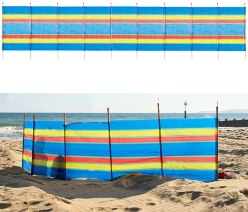garden mile 10 Piquet RÉSISTANT Multicolore Jardin Coupe-Vent Plage Parasol Vacances Caravan & Camping Tente Coupe-Vent Grand 5FT Coupe-Vent Vie PRIVÉE écrans (10 Piquet Saut De Vent 610cm x 120cm)