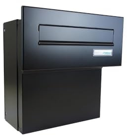 F-04 Cassetta postale passante a muro con targhetta portanome color nero (RAL 9005) (profondità: 18-27 cm) - LETTERBOX24.de