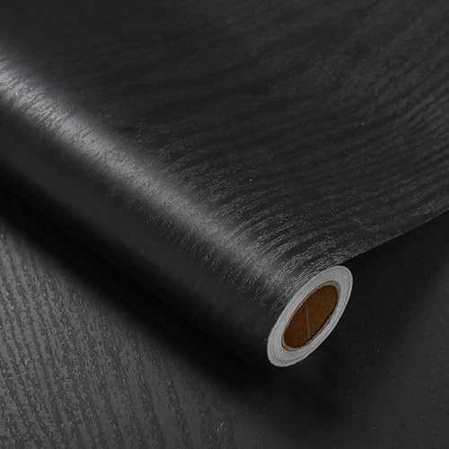 Heroad Peel and Stick Wallpaper Wood Contact Paper Wood Wallpaper Black Wood Grain Contact Paper Thicken Textured for Cabinets and Drawers Countertops Waterproof Self Adhesive Vinyl 17.5 x 78.7