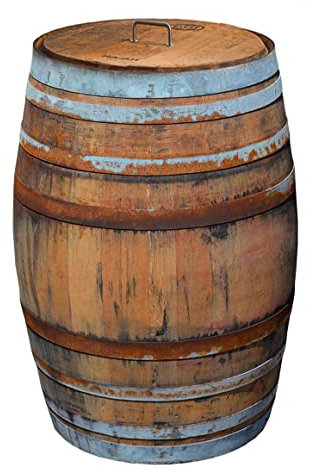 Barril de Lluvia 225 litros, barrica rústica como depósito para el Agua de Lluvia (Barril Abierto con Tapa - asa de Metal)
